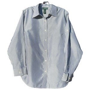 Lauren Ralph Lauren 100% Silk Shirt Long Sleeve Dusky Blue Stripes Plus Size 1X